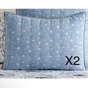2 Pottery Barn Kids Tencel Aidan Star Quilted Standard Reversible Sham Chambray